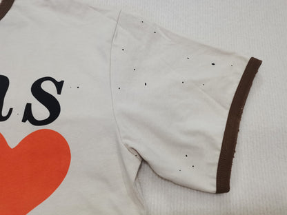 SECND SLF Texas Is For Lovers Ringer Tee Washed Cream Distressed Raw Hem Heart Print Vintage Western Streetwear | Texas Lover