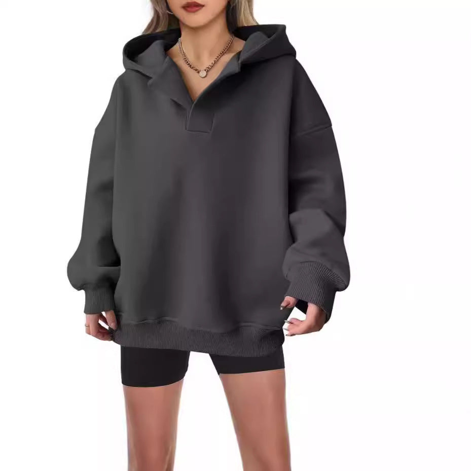 Trendiga Queen Dam Oversized Huvtröjor Fleece Sweatshirts Långärmade Tröjor Pullover Höstdräkter med ficka