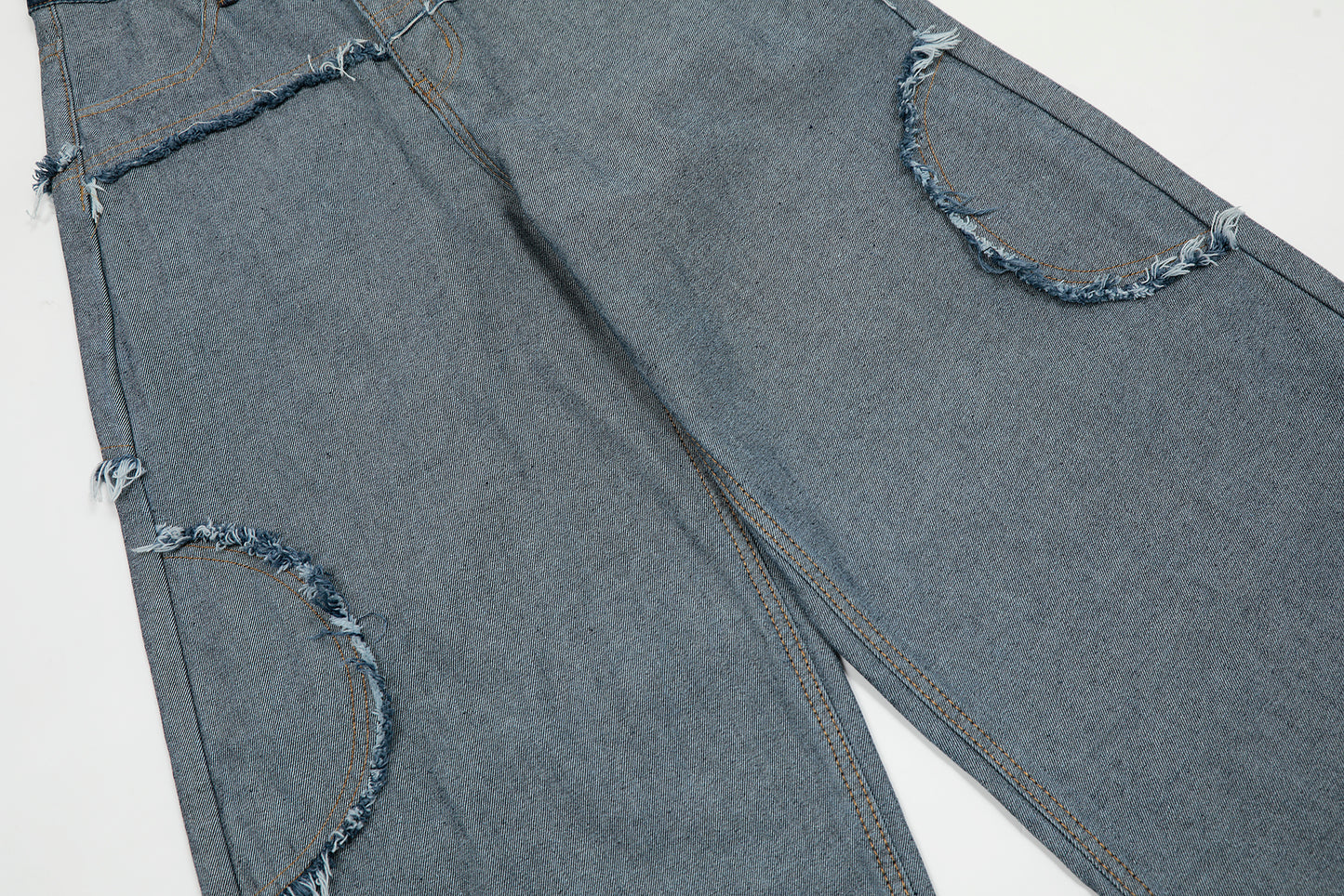 Dark Navy Waistband Raw Edge Arc Cutout Patchwork Baggy Wide Leg Jeans Deconstructed Y2K