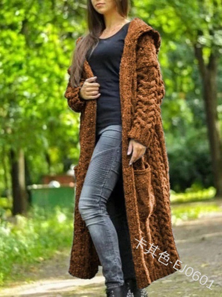 Long Cardigan Sweaters for Women Coats Cable Knit Casual Open Front Long Sleeve Sweater with Pockets