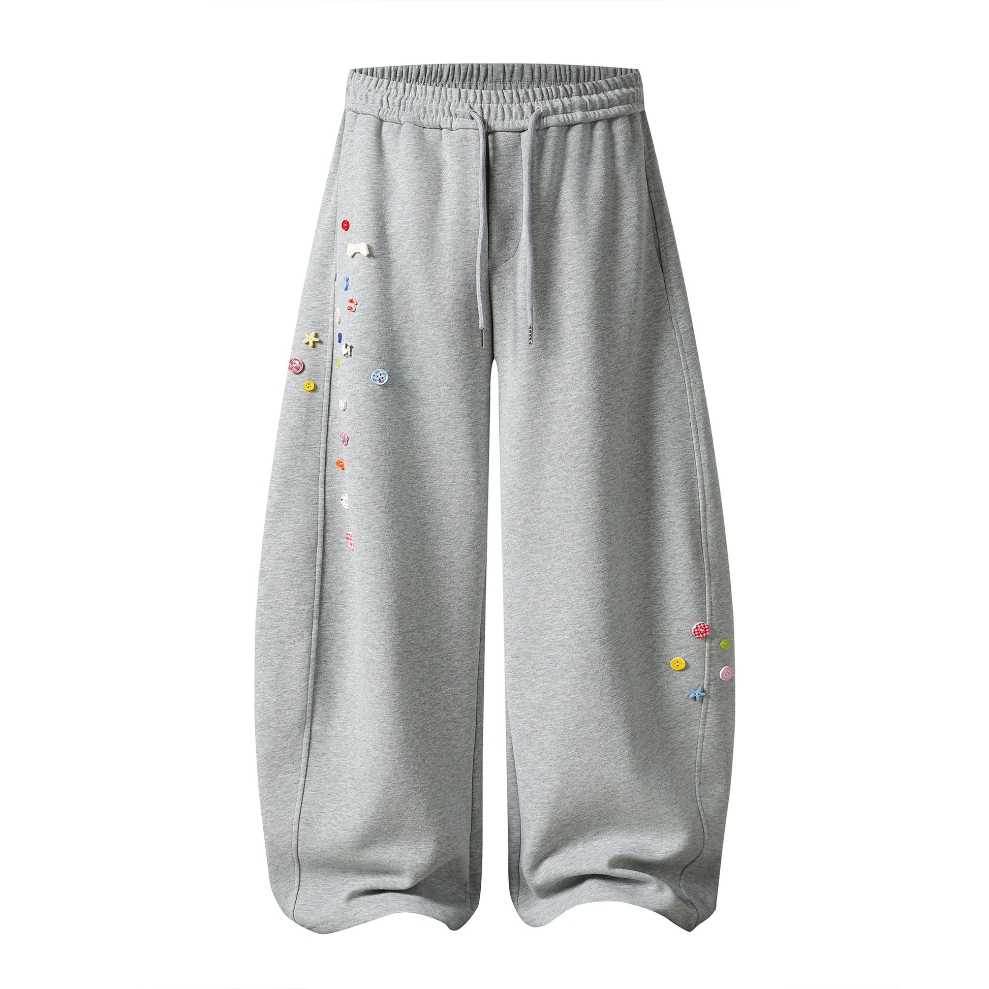 Button Drop Wide Leg Sweatpants - Gray Side