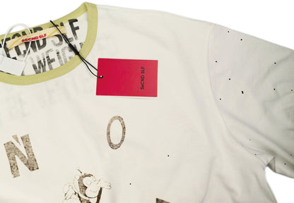SECND SLF No Thank You Bee Ink Splash Short Sleeve Tee Off-White Washed Boxy Ringer American Vintage Streetwear | No Thanks Bee