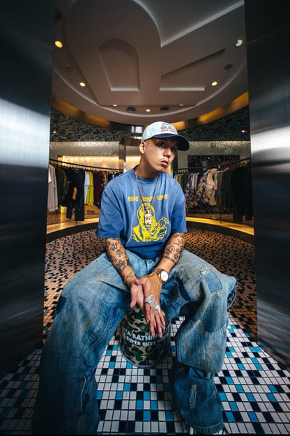SAINT Mxxxxxx × A BATHING APE BAPE_SS T-SHIRT / FADE AWAY LV / NAVY