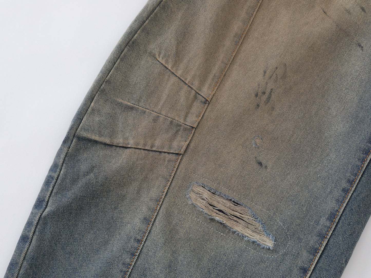 Heavy Ripped Multi-Panel Barrel Wide Leg Jeans Earth Tone Mud Wash Distressed Arc Seam High Waist Baggy Denim Trousers | Rip Arc