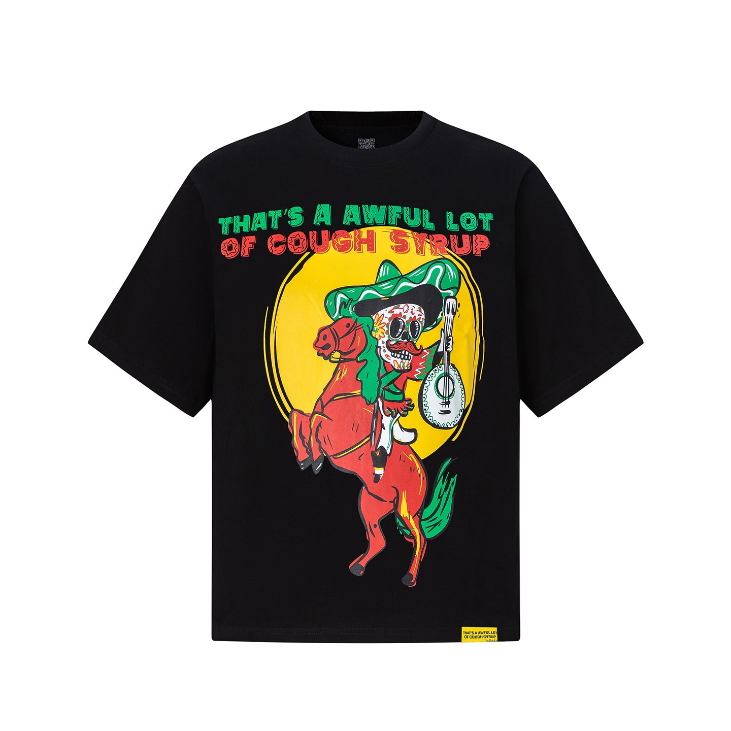 White graphic T-shirt with colorful skeleton cowboy on horse and Cough Syrup text - view 7
