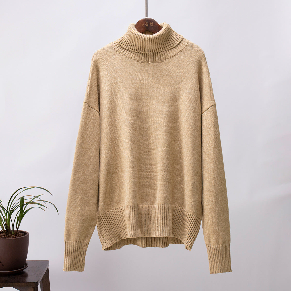 Cross-Border Amazon Turtleneck Sweater for Women2024European and American Autumn and Winter Loose Sweater Classic Versatile Solid Color Pullover Sweater