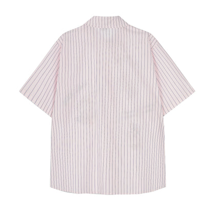 Hello Kitty Stripe Short Sleeve Shirt Oversized Button Down Kawaii Graphic Cute Y2K Casual Summer Top | Kitty Stripe