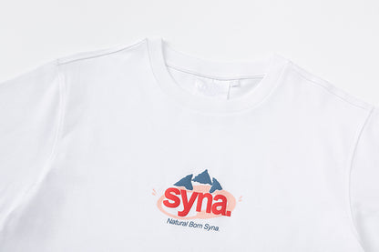 Syna White Mountain Graphic T-Shirt, Short Sleeve Crewneck Logo Tee