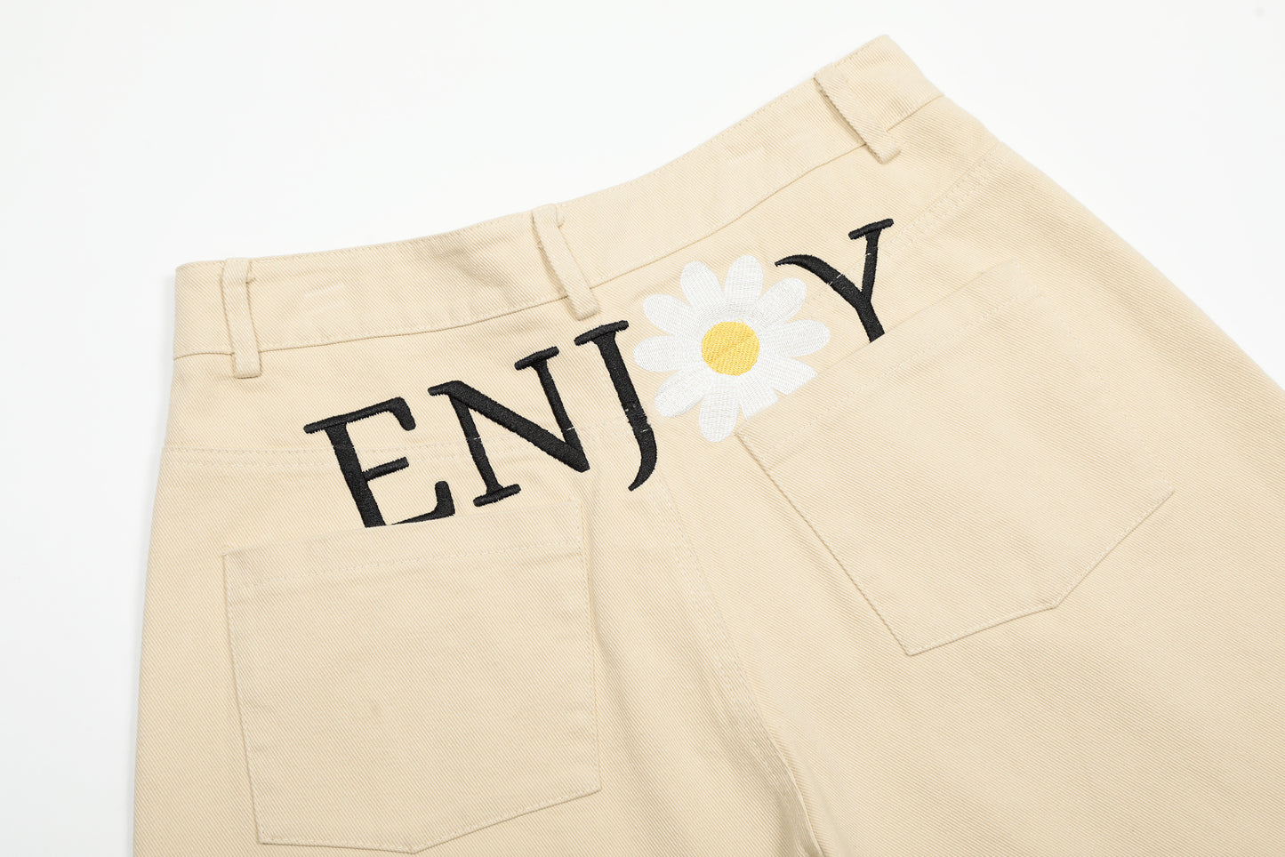 Women's ENJOY Daisy Flower Embroidery High Waist Wide Leg Shorts Casual Streetwear Summer Bermuda Shorts