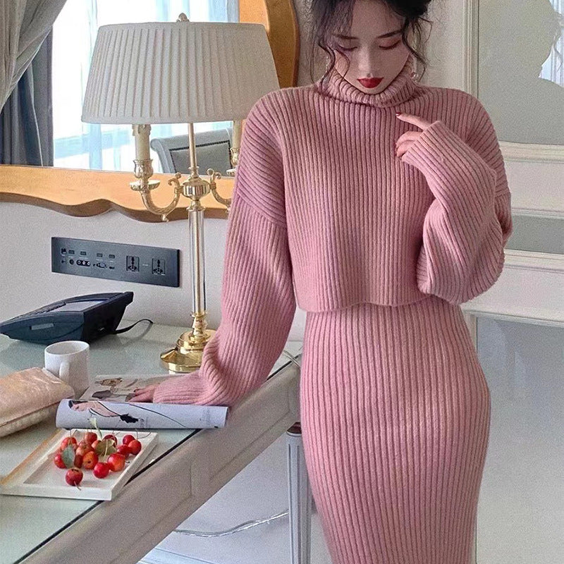 Knitted dress Korean 2023 autumn and winter new style small dress socialite suit winter sweater skirt two-piece suit women