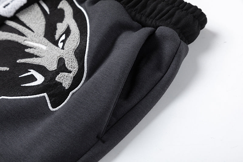 Black and charcoal graphic hoodie and joggers tracksuit set with panther print - view 8