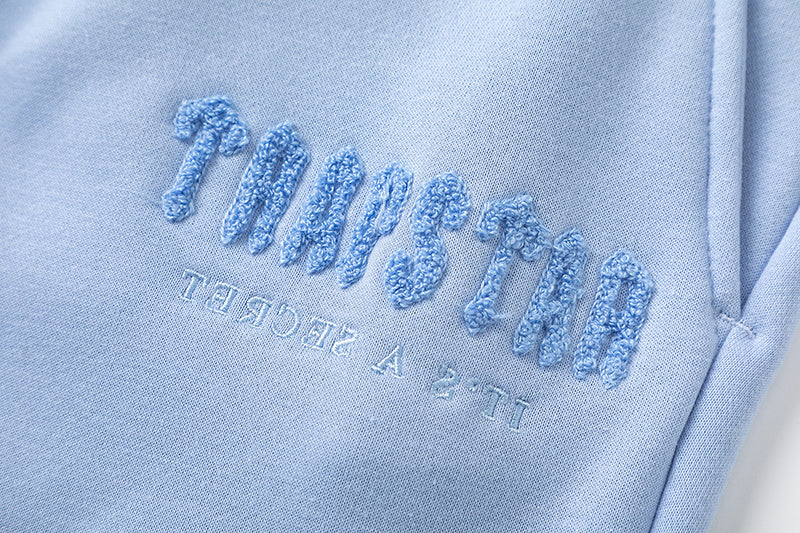 Light blue Trapstar graphic hoodie and matching joggers tracksuit set with drawstrings and zip hems - view 8