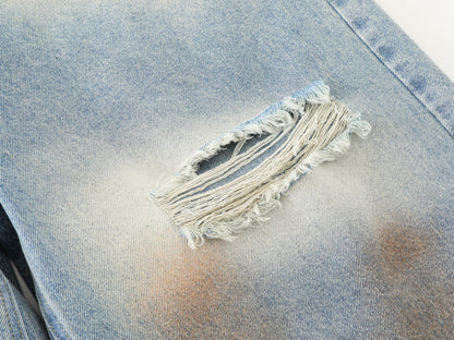 Tie-Dye Distressed Ripped Denim Shorts Wide Leg High Waist Washed Streetwear Summer Casual Jean Shorts | Rust Bloom