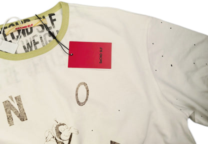 SECND SLF No Thank You Bee Ink Splash Short Sleeve Tee Off-White Washed Boxy Ringer American Vintage Streetwear | No Thanks Bee