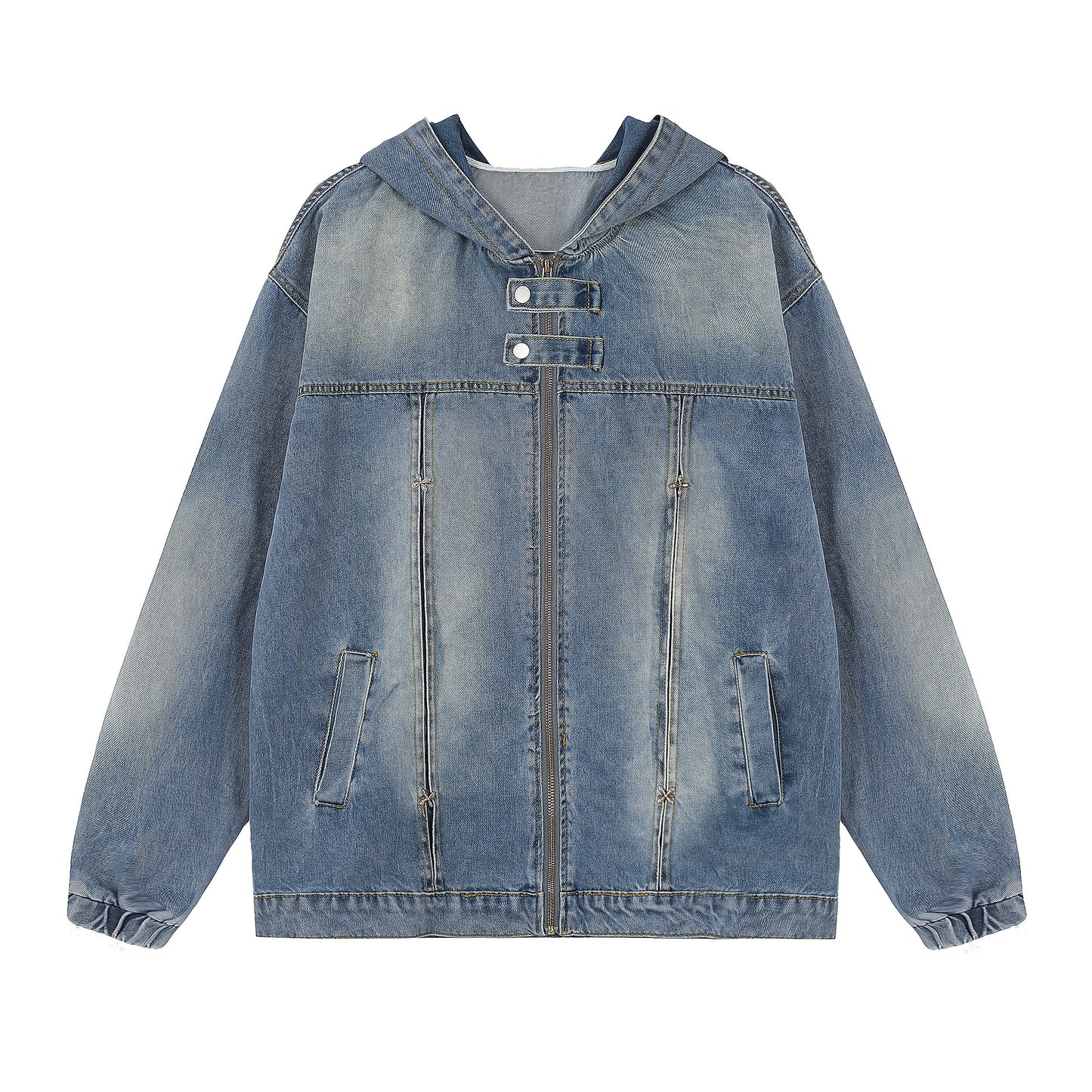 Washed denim hooded jacket light blue - front