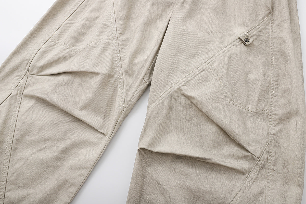 Diagonal Seam Wide Leg Cargo Pants High Waist Khaki Washed Utility Streetwear Casual Trousers | Sand Arc