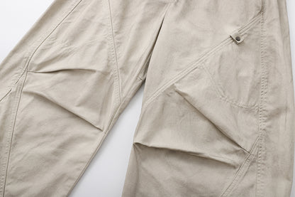 Diagonal Seam Wide Leg Cargo Pants High Waist Khaki Washed Utility Streetwear Casual Trousers | Sand Arc