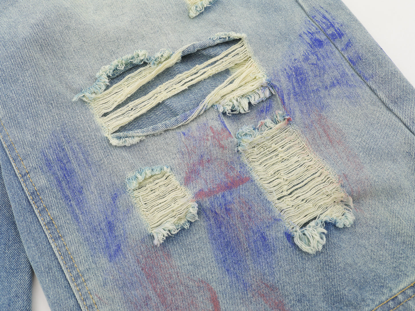 Paint Splash Distressed Ripped Denim Shorts Wide Leg High Waist Washed Streetwear Summer Casual Jean Shorts | Violet Wreck