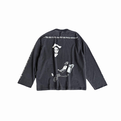 Enfants Riches Deprimes ERD x Nubian Tokyo Nun Phone Long Sleeve Tee Washed Distressed Horror Vintage Dark Art Streetwear Top | Nubian Nun
