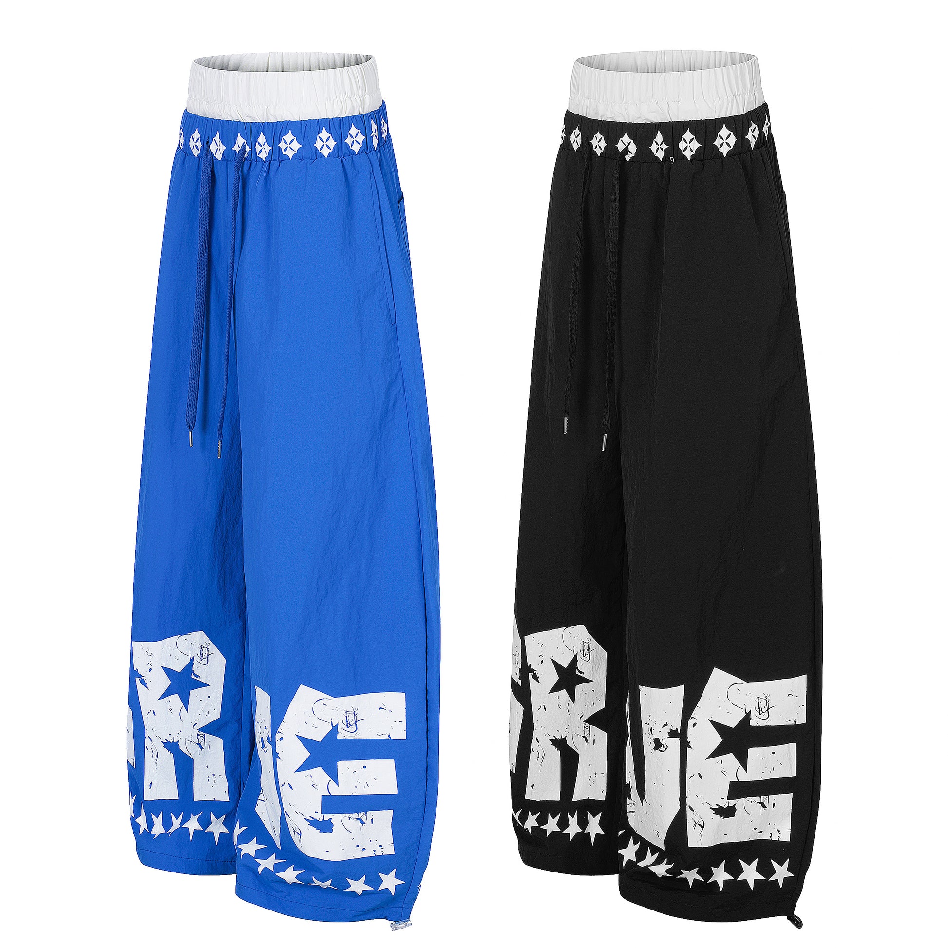 SRVE Letter Star Print Wide Leg Parachute Pants - Waistband Detail