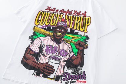Unisex Oversized Graphic T-Shirt, Cough Syrup Baseball Print Streetwear Tee