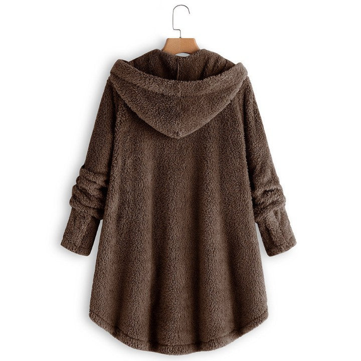 Qeaghou Dicke Wintermäntel für Damen, lässig, süß, Sherpa-Mäntel, flauschiger Fleece, warme Mäntel, Button-Down, langärmeliger Kapuzenmantel