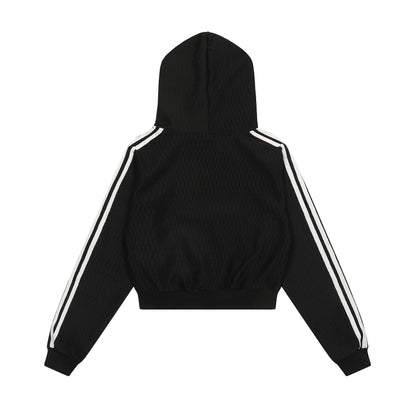 Once A Saint Graphic Cropped Hoodie Side Stripe Lace Trim Streetwear Y2K Casual Sweatshirt | Saint Crop