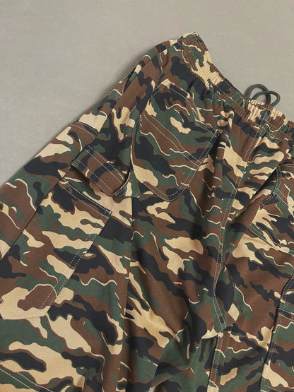 Tribal camo-printed denim shorts