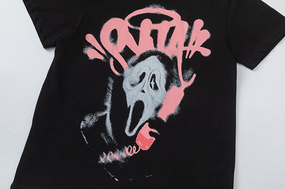 Unisex Black Graphic T-Shirt, Crew Neck Short Sleeve Masked Face Print