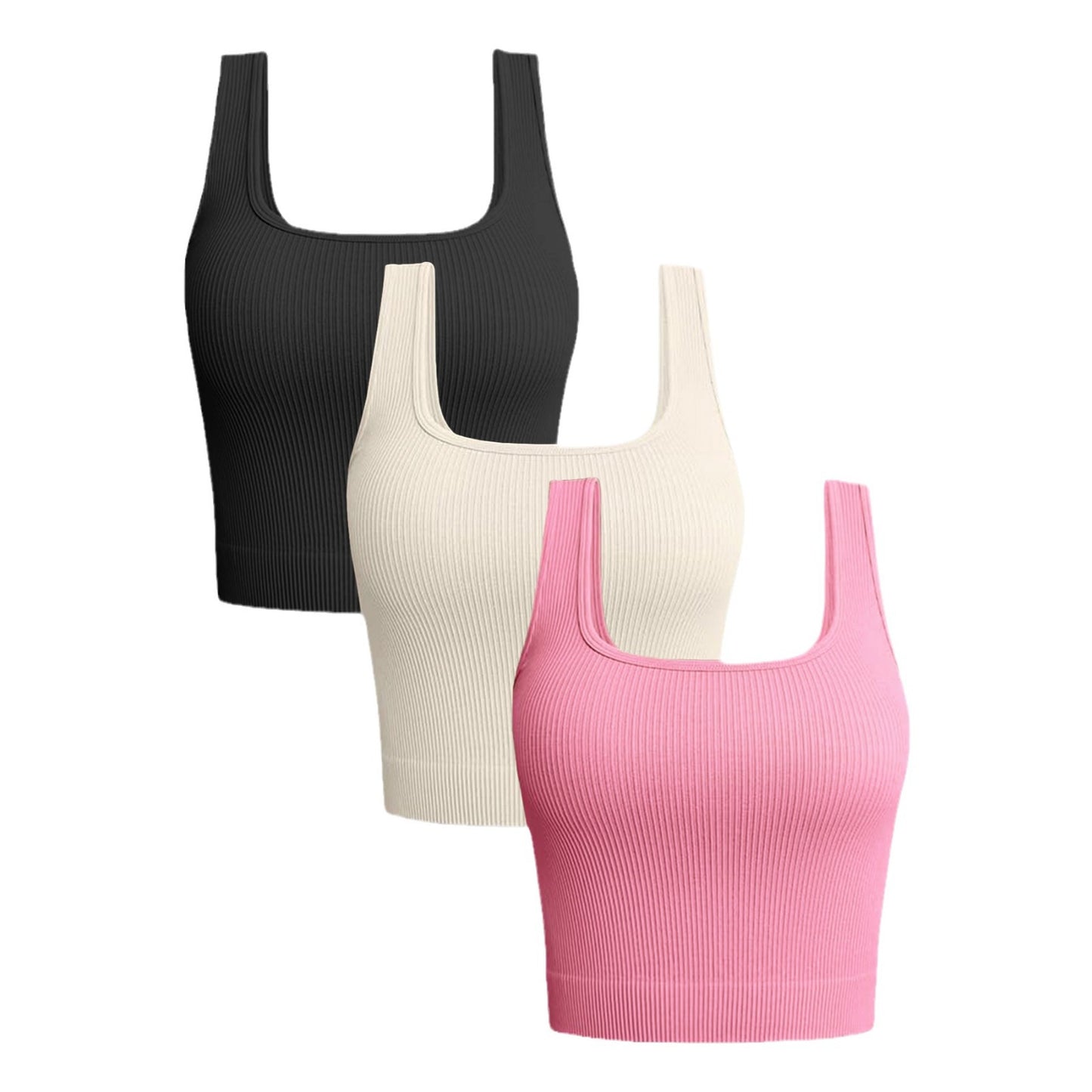 Women's 3 Piece Tank Tops Ribbed Seamless Workout Exercise Shirts Yoga Crop Tops