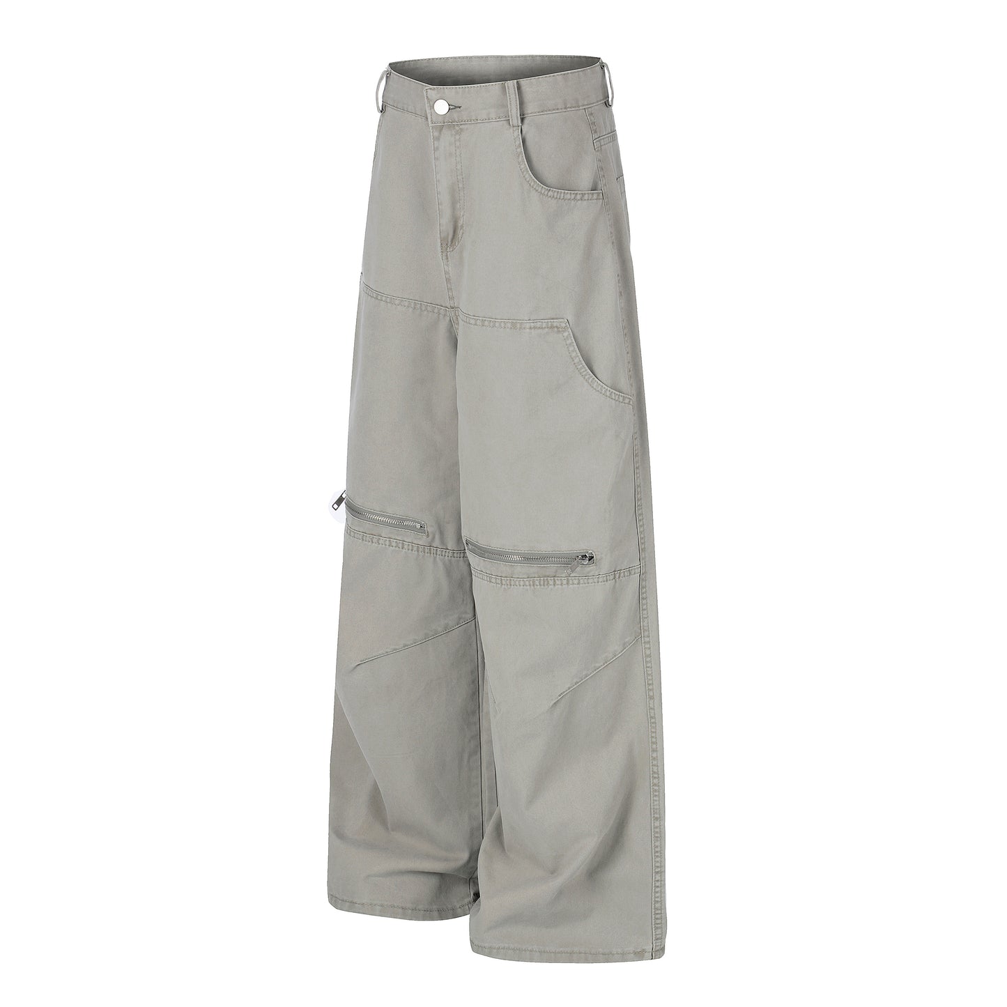 Zip Block Washed Wide Leg Cargo Pants Gray Detail
