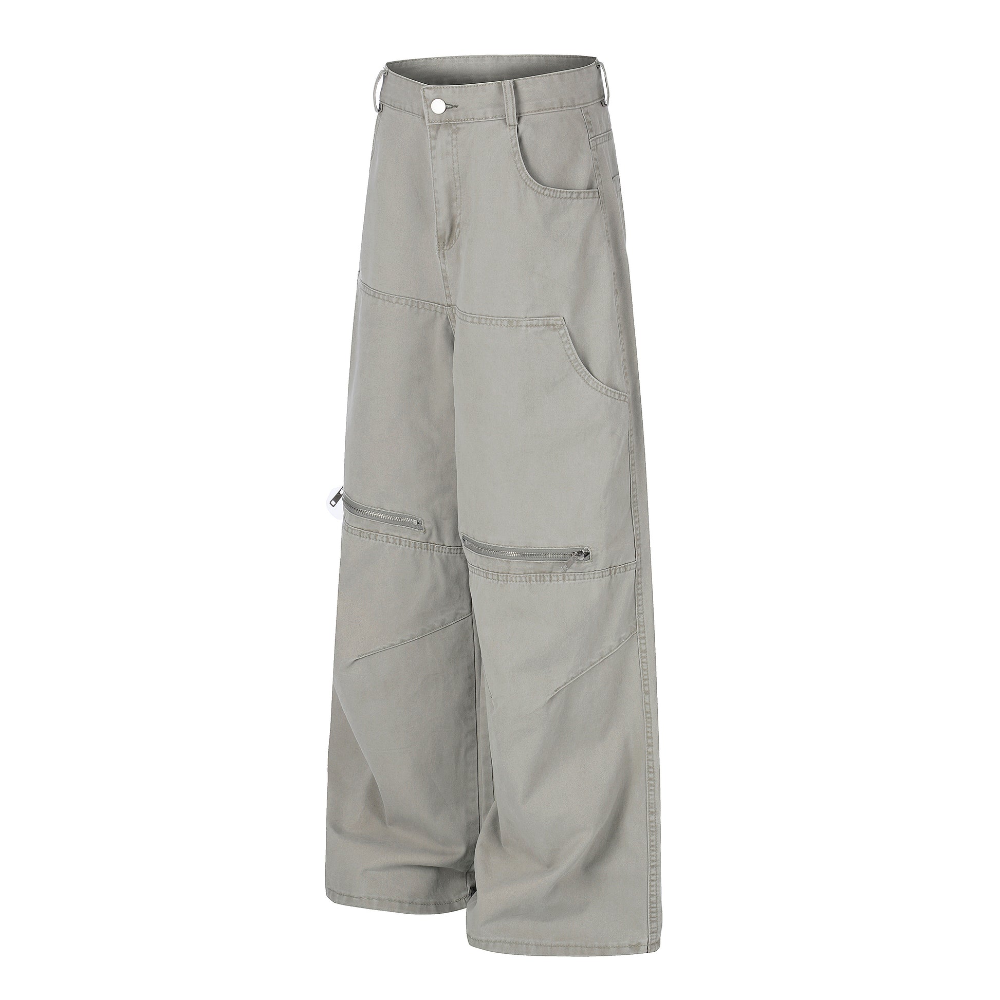 Zip Block Washed Wide Leg Cargo Pants Gray Detail