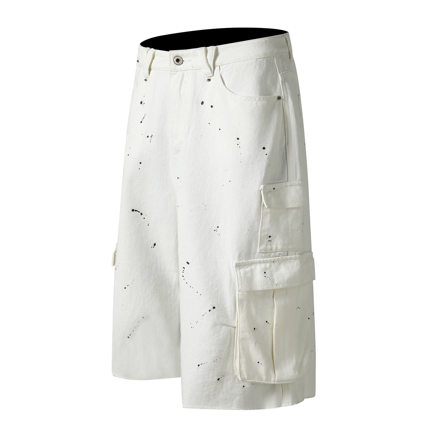 White cargo denim shorts detail view