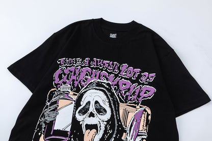 Slogan Bubble Letter Graphic Tee Purple Print Oversized Black Cotton Streetwear Casual Summer T-Shirt | Purple Lean