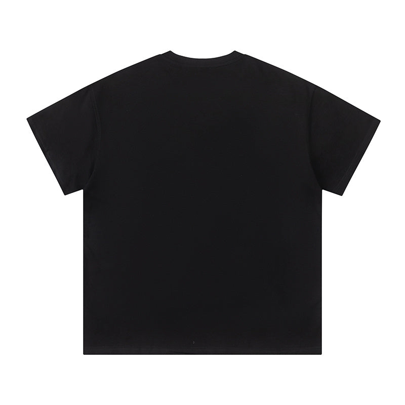 Black short sleeve crew neck T-shirt with bright green abstract graphic print - view 8