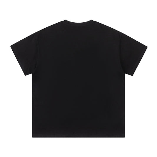 Black short sleeve crew neck T-shirt with bright green abstract graphic print - view 8