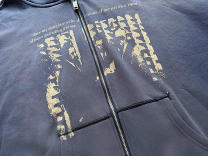 Enfants Riches Deprimes ERD Leave My Daughter Write Zip Hoodie Washed Gradient Drop Shoulder Heavyweight Cotton Oversized Zip-Up Sweatshirt | Daughter Write