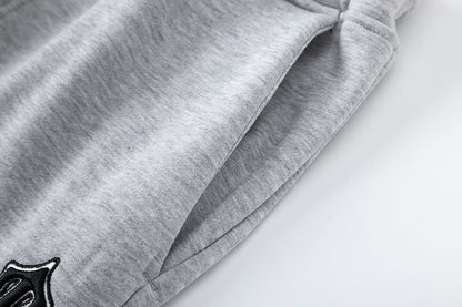 Blue and Gray Chevron Hoodie and Joggers Tracksuit Set, Drawstring Two Piece Streetwear Outfit