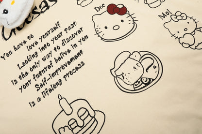 Hello Kitty 3D Bow Plush Patch Graphic Tee Oversized Short Sleeve Kawaii Cute Ringer Collar Y2K Summer T-Shirt | Kitty Bow