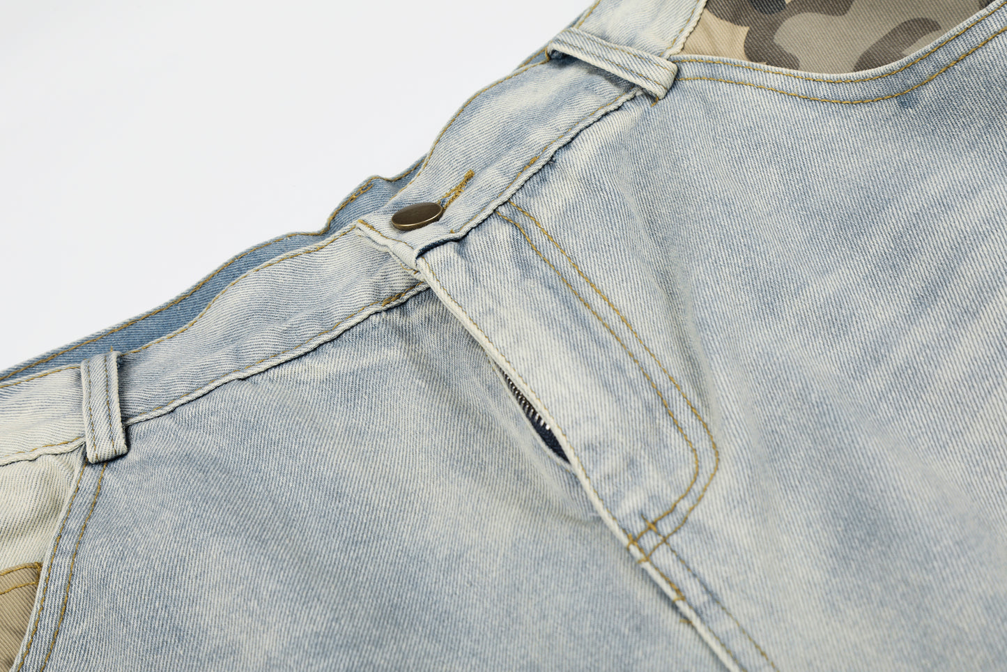 Women's Cross Rivet Camo Patch Wide Leg Denim Shorts High Waist Washed Streetwear RVNTENG Jean Shorts