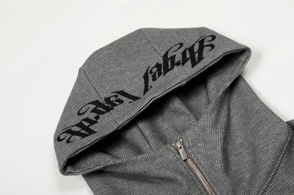 Fleur Goth Gothic Letter Print Zip Up Hoodie Oversized Streetwear Y2K Grunge Fleur-de-Lis Emblem Fleece Lined Sweatshirt | Fleur Goth