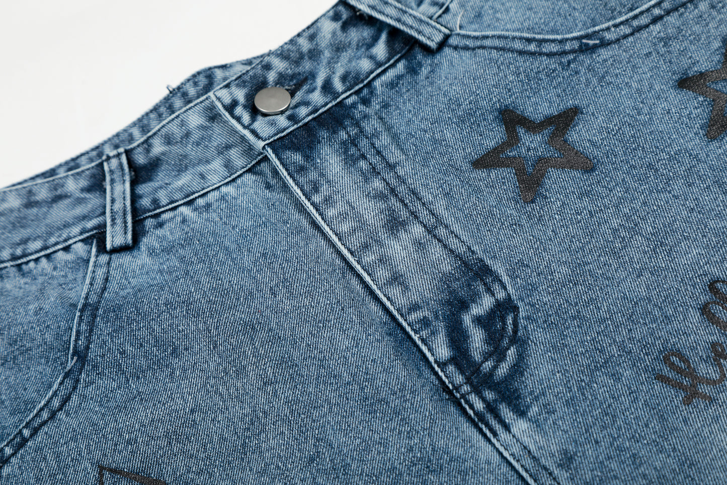 Hello Kitty Cross Star Graphic Wide Leg Denim Shorts High Waist Washed Y2K Streetwear Summer Shorts
