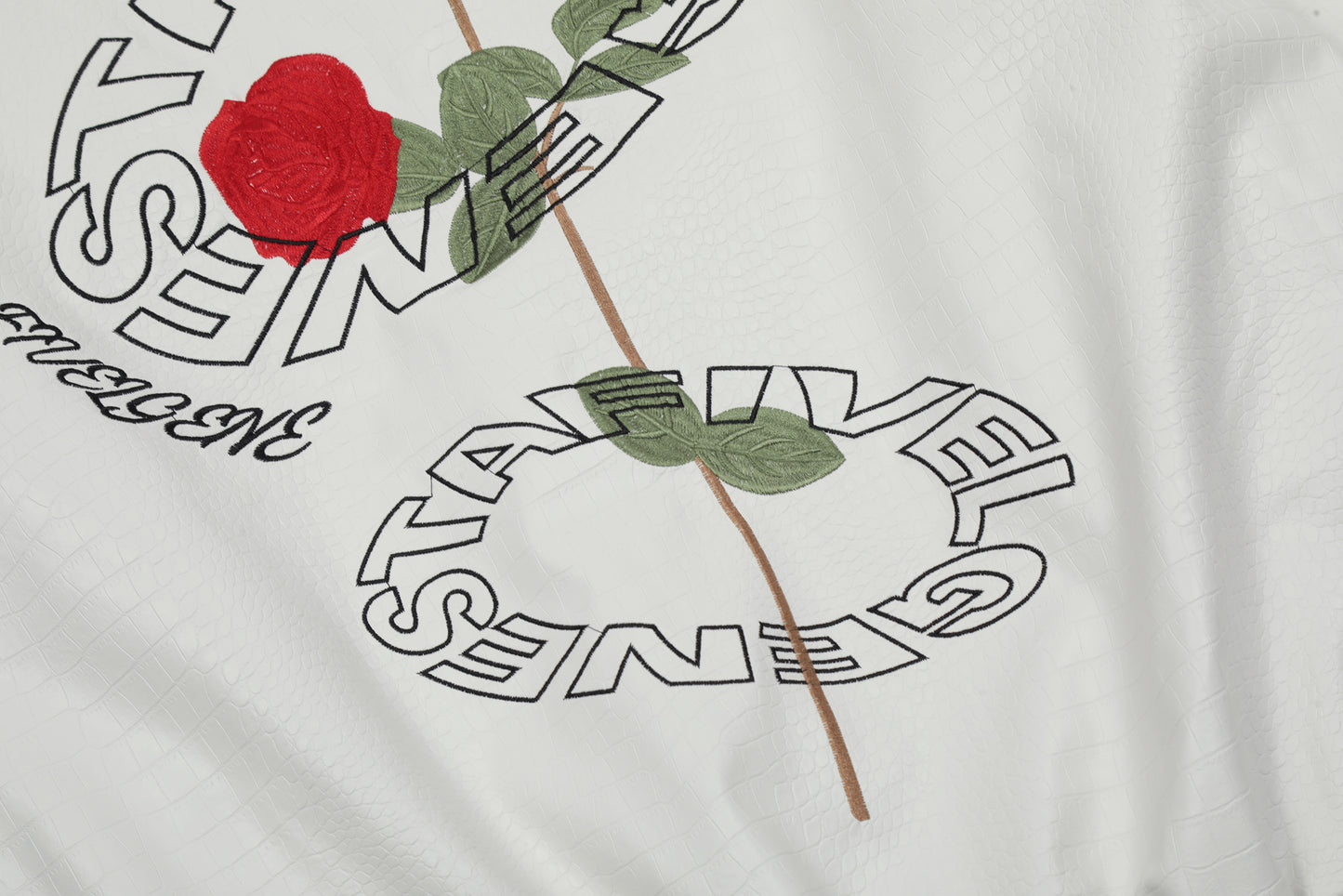 Oversized Rose Embroidery Coach Jacket Snap Button Crocodile Texture Streetwear Casual Fall Outerwear
