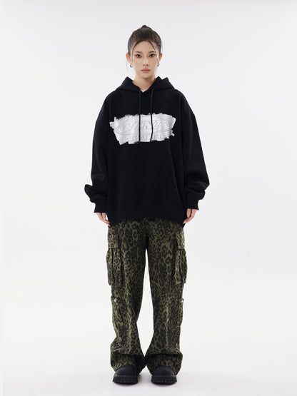 NINE Unshakable Iridescent Logo Oversized Hoodie Drawstring Kangaroo Pocket Streetwear Sweatshirt