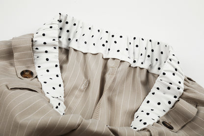 Women's TENG Embroidery Polka Dot Fold-Over Waistband Pinstripe Balloon Wide Leg Pants High Waist Casual Streetwear Trousers