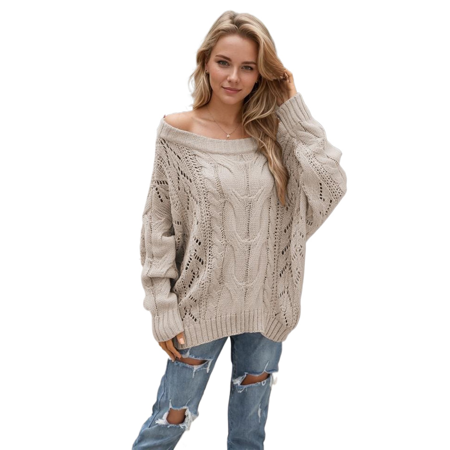 Strapless large-size loose sweater Amazon one-neck solid color pullover women