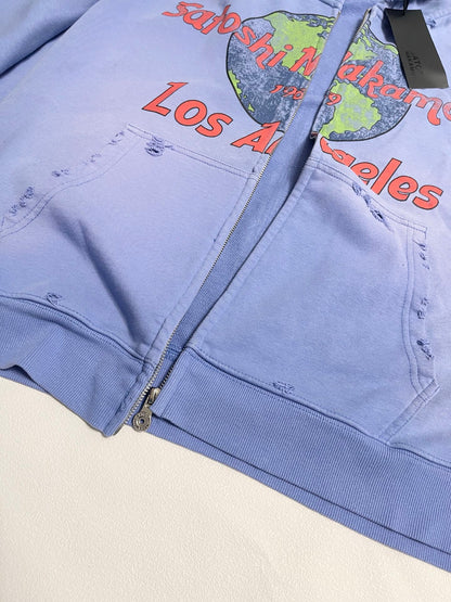 Satoshi Nakamoto 1969 Rock Distressed Graphic-Print Zip-Up Hoodie