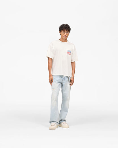 Represent Nothing Faster Boxy Graphic Tee Washed Heavyweight Pocket Surfer American Flag Print Vintage Streetwear T-Shirt | Wave Flag