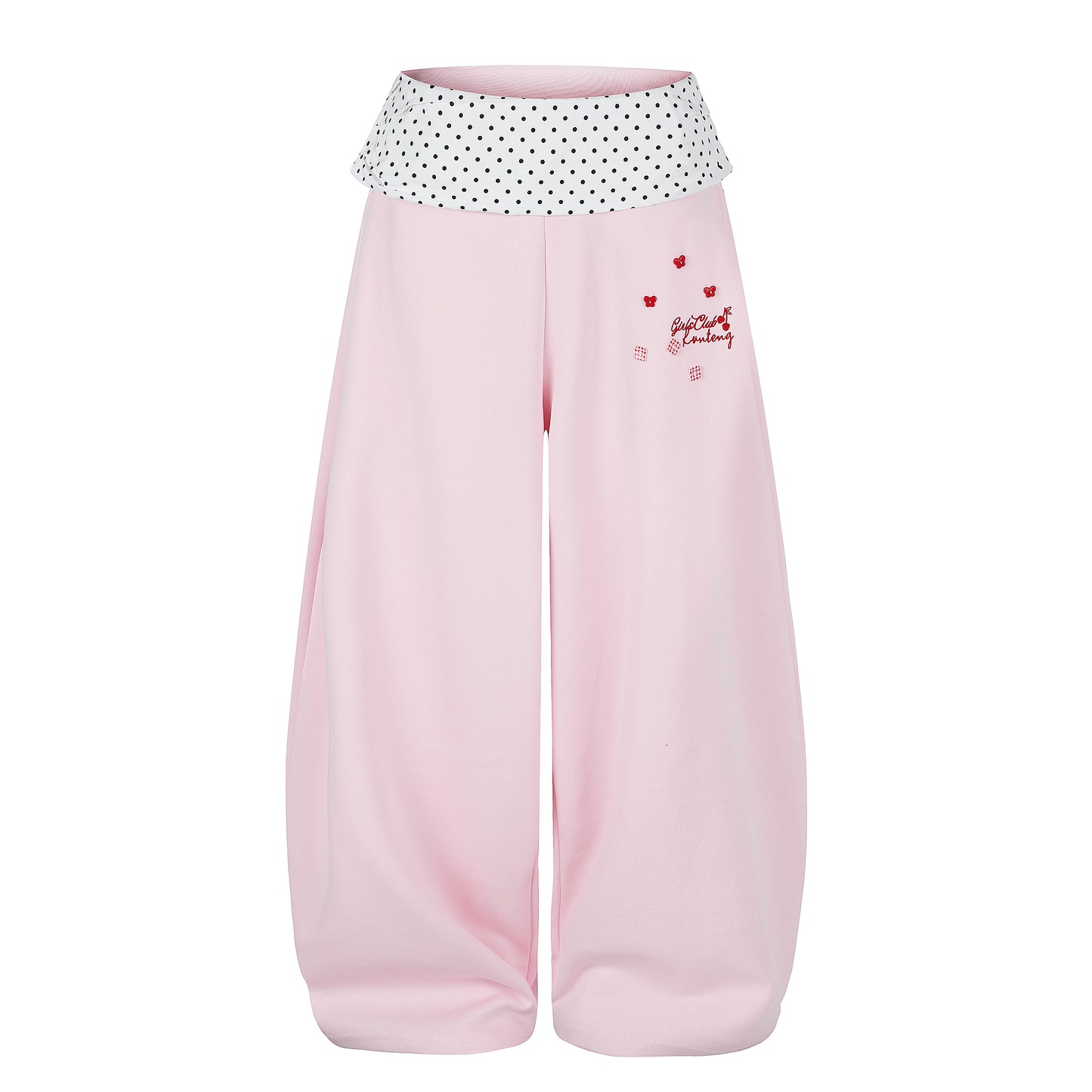 Women's Girls Club Conteng Embroidery Polka Dot Fold-Over Waistband Balloon Wide Leg Sweatpants Casual Sweet Jogger Pants