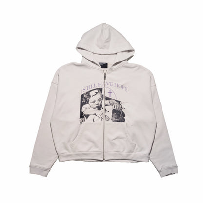Enfants Riches Deprimes ERD I Still Have Hope Zip Hoodie Madonna Cross Patch Washed Heavyweight Cotton Oversized Zip-Up Streetwear Sweatshirt | Still Hope